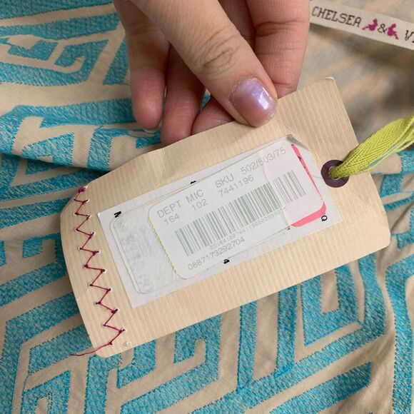 Chelsea & Violet Dress Womens Small Beige Blue Shift Textured Keyhole Ikat Lined - Picture 12 of 15